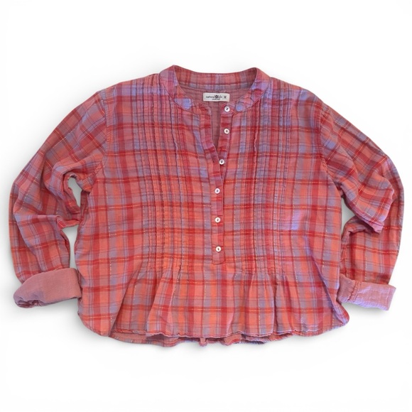 Natural Life Montana Style Plaid Cotton Gauze Blouse Metallic Thread Boho Size M - Picture 4 of 8